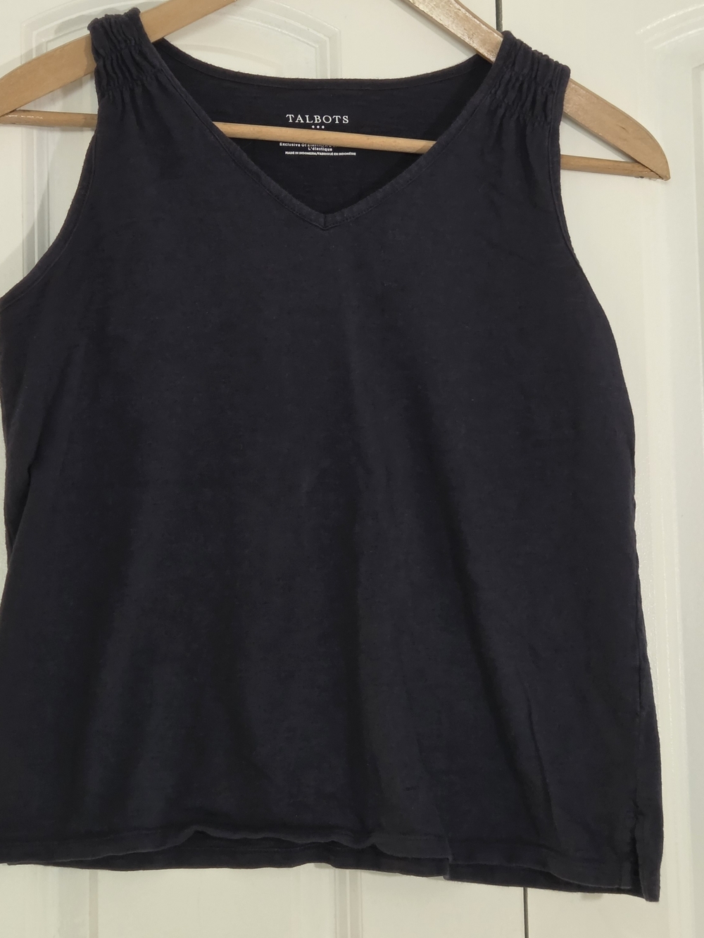 Talbots Navy Sleeveless V-Neck Tank with Gathered Shoulders